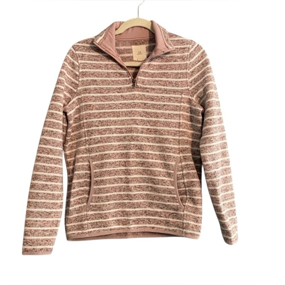 Thread Supply 1/4 Zip Pink Heathered Stripped Fleece Pullover Sweatshirt Sz S